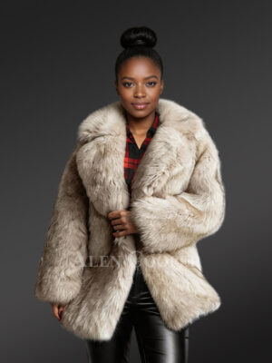 Womens Beige Fox Fur Coat – Fashionable Outfit for Any Reason