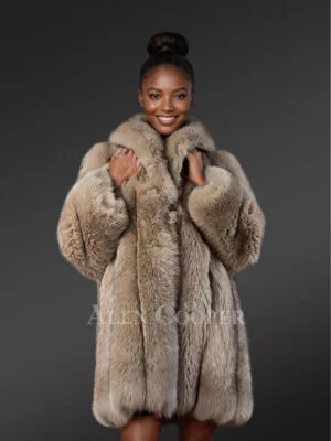 Womens Beige Fox Fur Coat