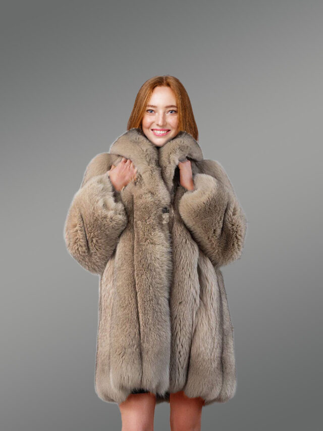 Womens Beige Fox Fur Coat