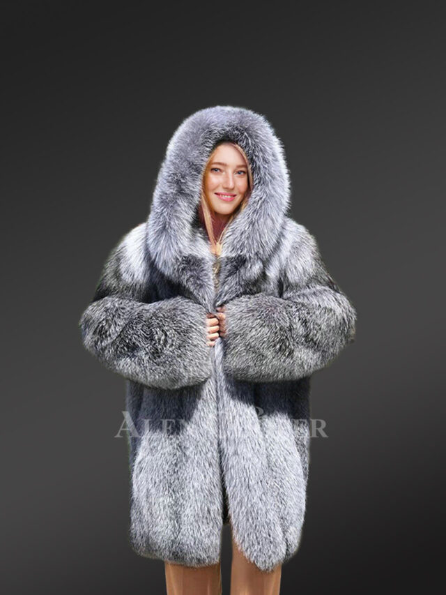 womens dressy silver fox fur coat