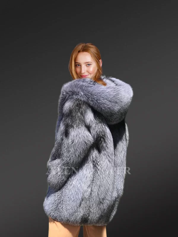Women’s Dressy Silver Fox Fur Coat - Image 6