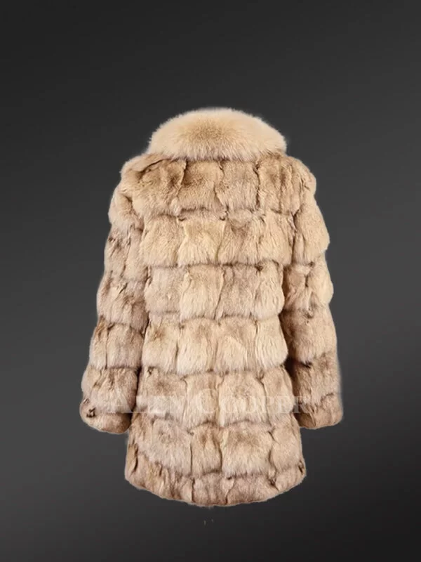 Women’s Mid Length Fox Fur coat with Fox Fur Collar in Beige - Image 5