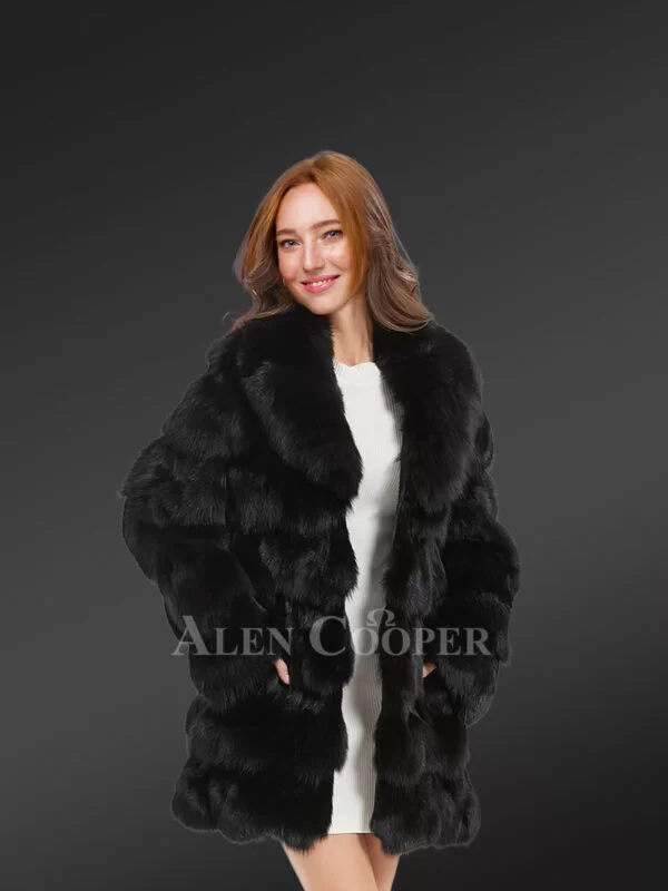Women’s Mid Length Fox Fur coat with Fox Fur Collar - Image 2