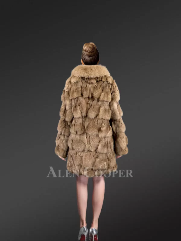 Women’s Mid Length Fox Fur coat with Fox Fur Collar in Brown - Image 4