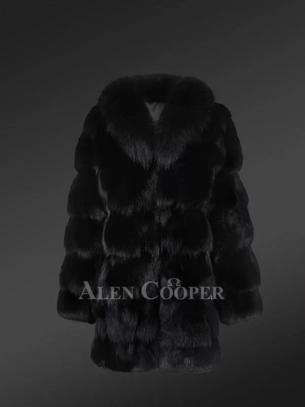 Women’s Mid Length Fox Fur coat with Fox Fur Collar - Image 4