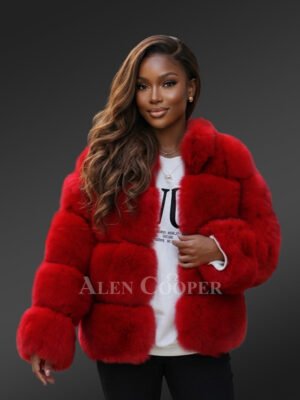 Womens Red Paragraph Fur Coat