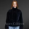 Women’s Shearling Bomber Jacket with Turtle Neck