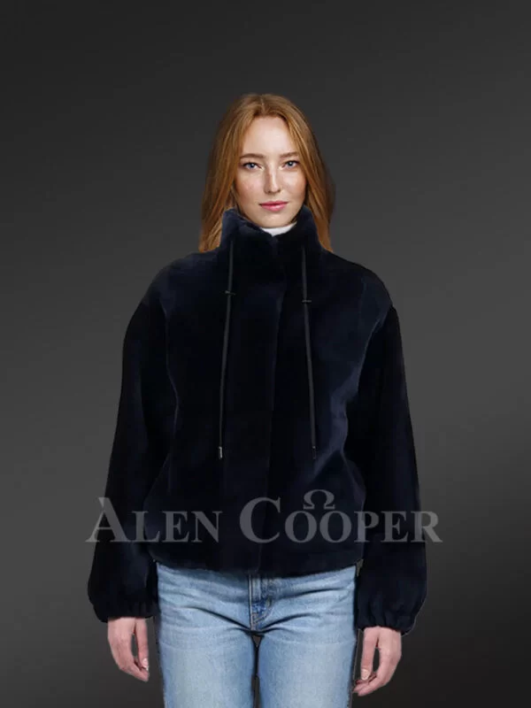 Women’s Shearling Bomber Jacket with Turtle Neck