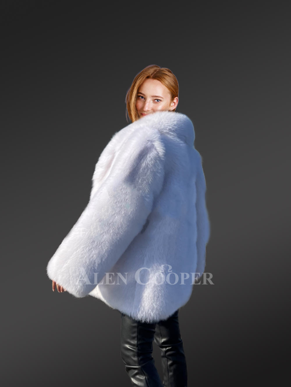 Dressy Dyed Fox Fur Coat in Snow White - Image 8