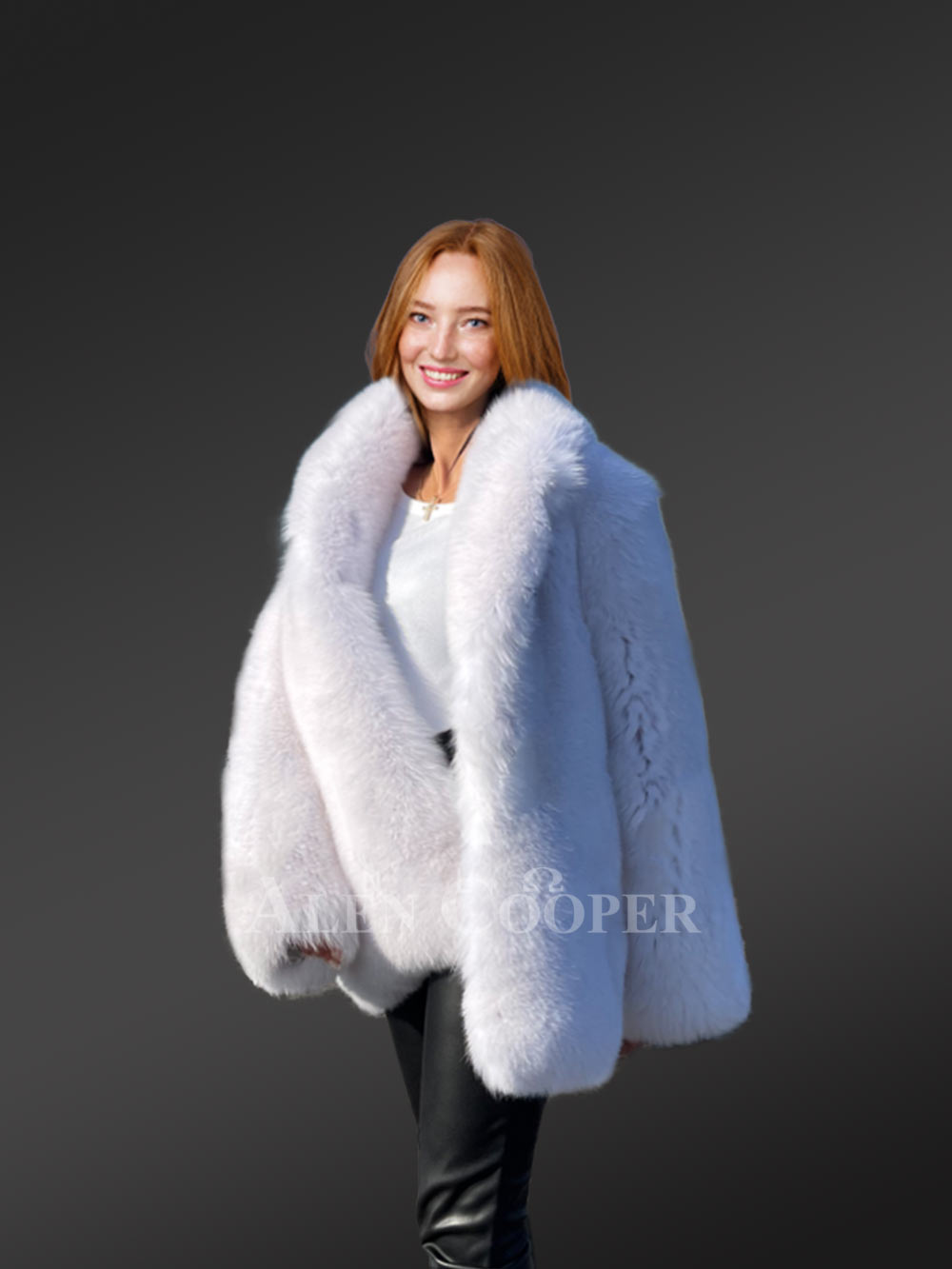 Dressy Dyed Fox Fur Coat in Snow White - Image 5