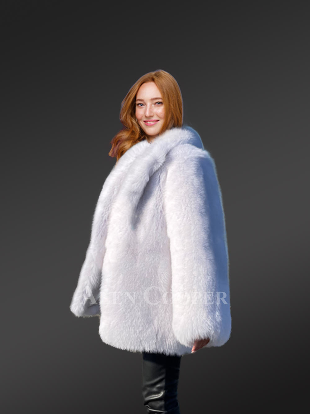 Dressy Dyed Fox Fur Coat in Snow White - Image 7