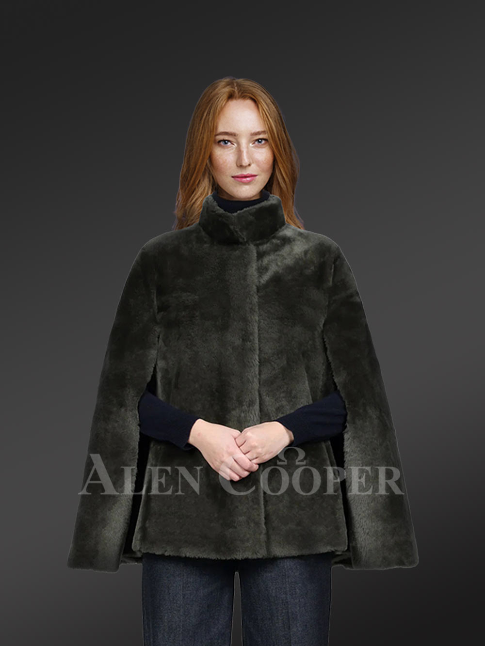 Sheepskin coat in Olive Green Mouton Finish for Women