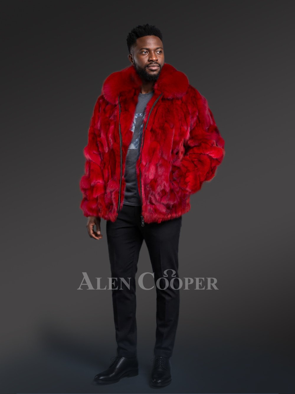 Fox Fur Bomber Jacket for Men - Image 7
