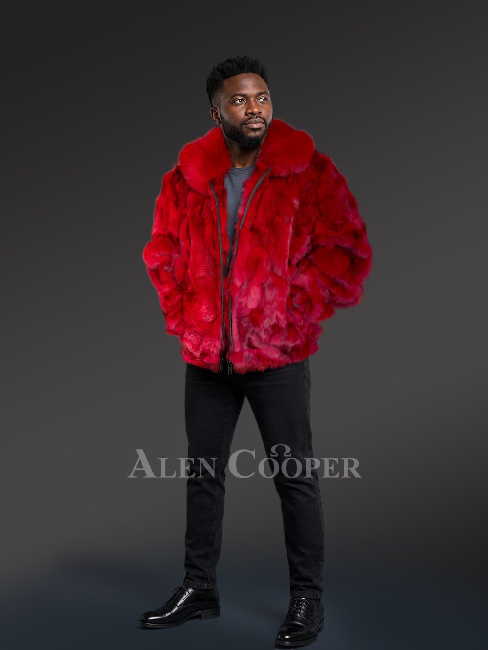 Fox Fur Bomber Jacket for Men - Image 8