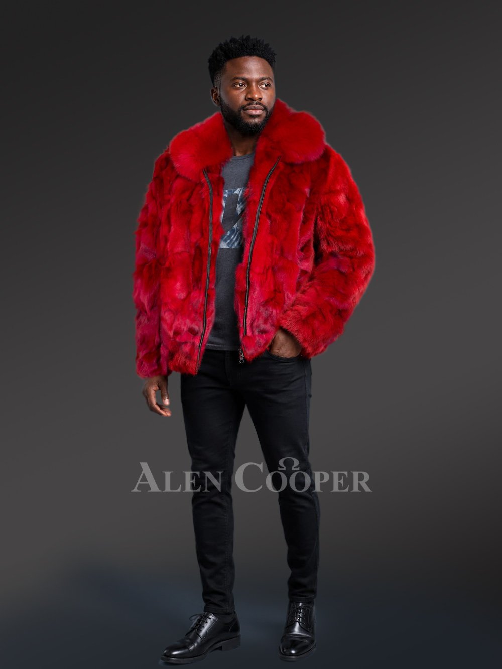 Fox Fur Bomber Jacket for Men - Image 2