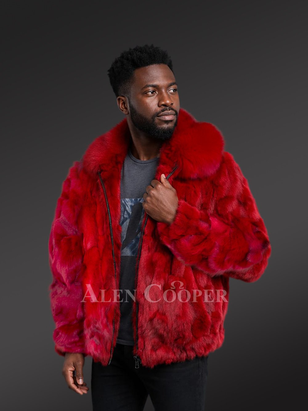 Fox Fur Bomber Jacket for Men - Image 3