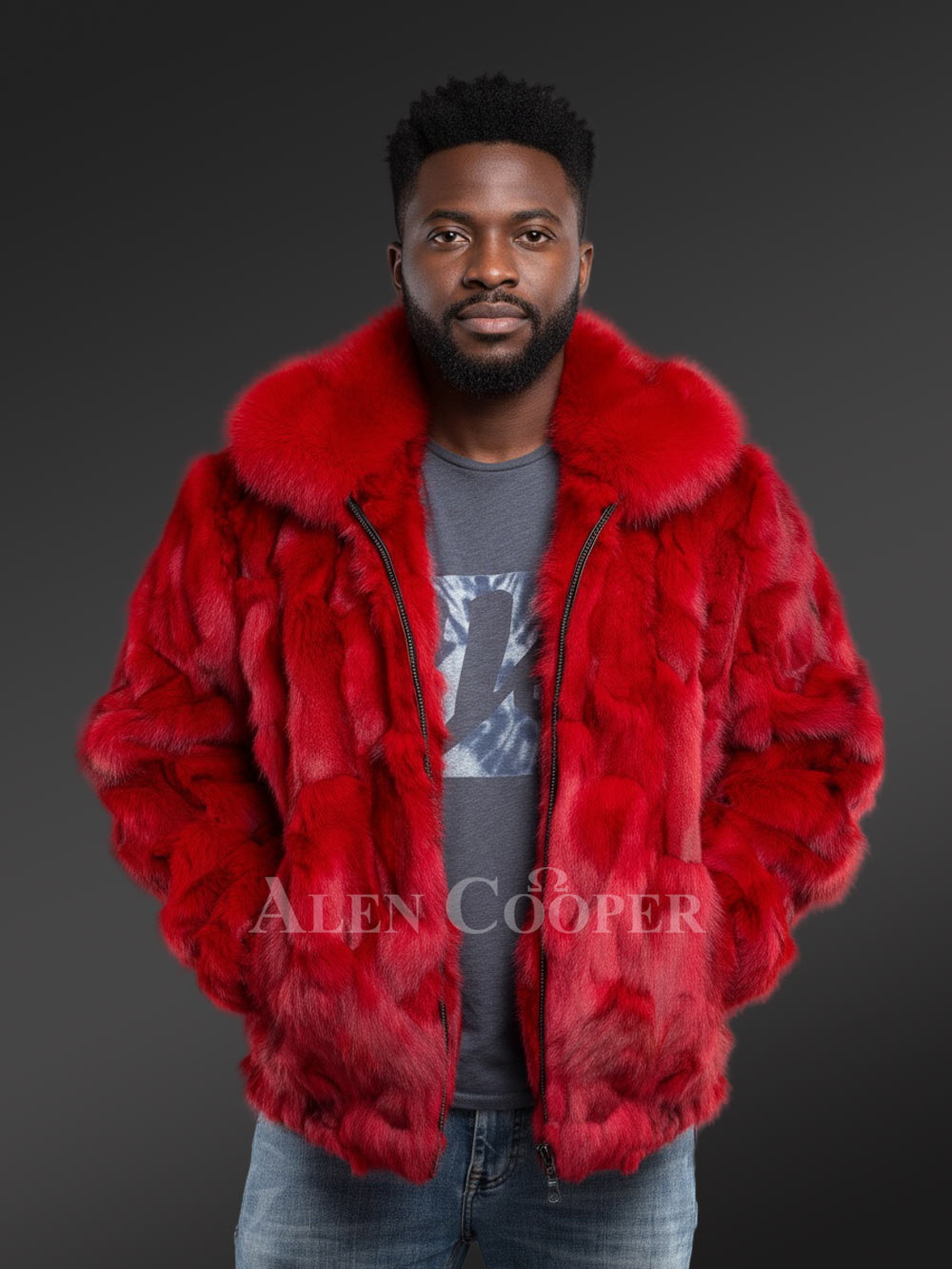 Fox Fur Bomber Jacket for Men