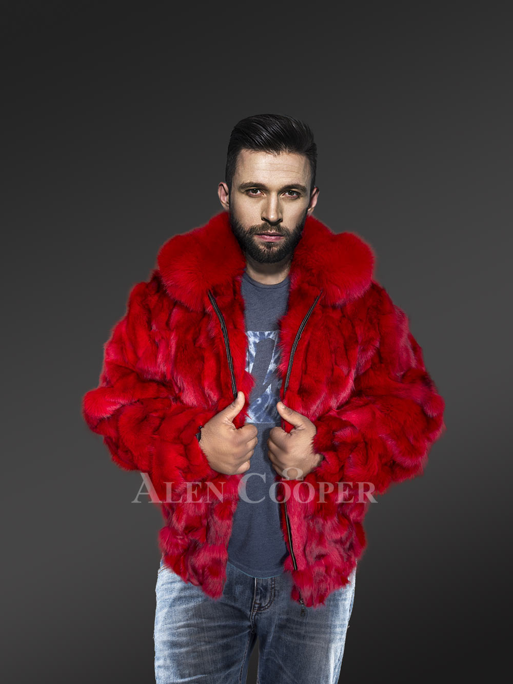 Fox Fur Bomber Jacket for Men