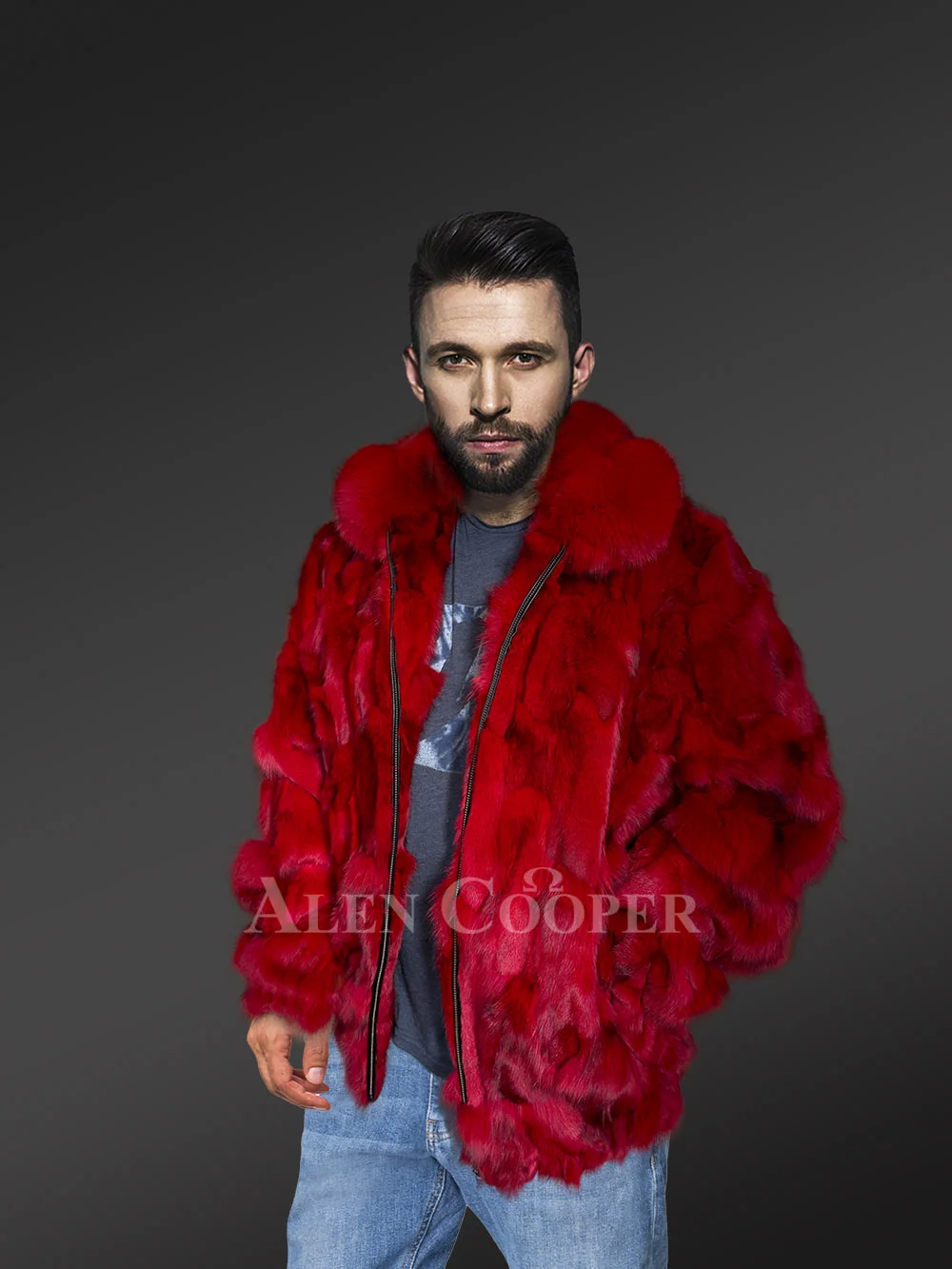 Fox Fur Bomber Jacket for Men