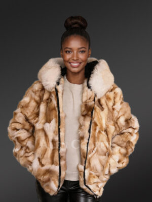 Golden Fox Fur Womens Bomber for a Ravishing Presence