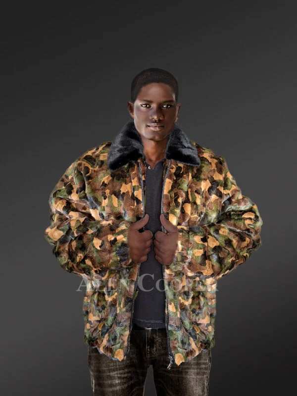 Mens Mink Fur Camo Jacket to Look Hip and Happening - Image 2