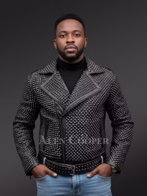 Mens studded leather jacket with trendy looks & top-notch features