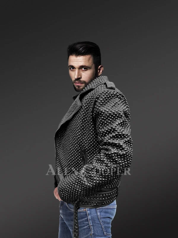 Mens studded leather jacket with trendy looks & top-notch features - Image 3
