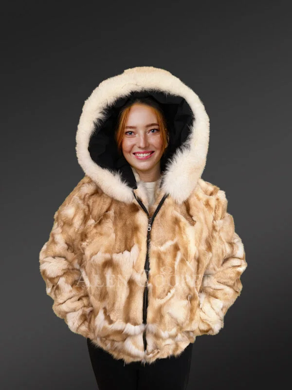 Golden Fox Fur Womens Bomber for a Ravishing Presence - Image 2