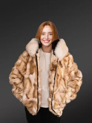 Womens Golden Fox Fur Bomber