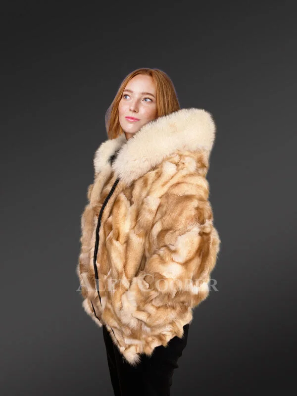 Golden Fox Fur Womens Bomber for a Ravishing Presence - Image 3