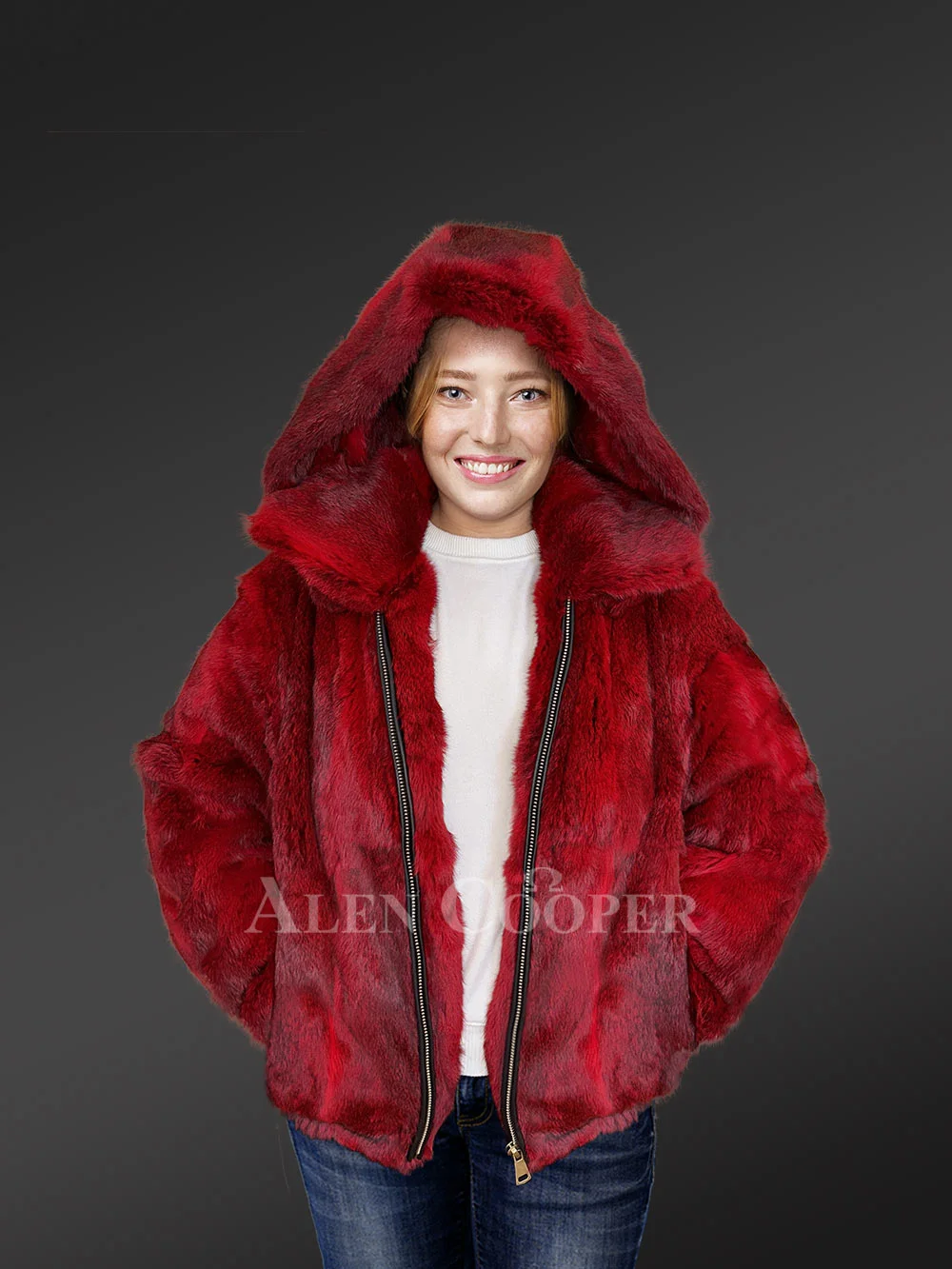 Rabbit fur hotsell hooded jacket