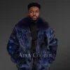 Mens Blue Fox Fur Jacket (1)