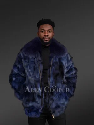 Mens Blue Fox Fur Jacket (1)