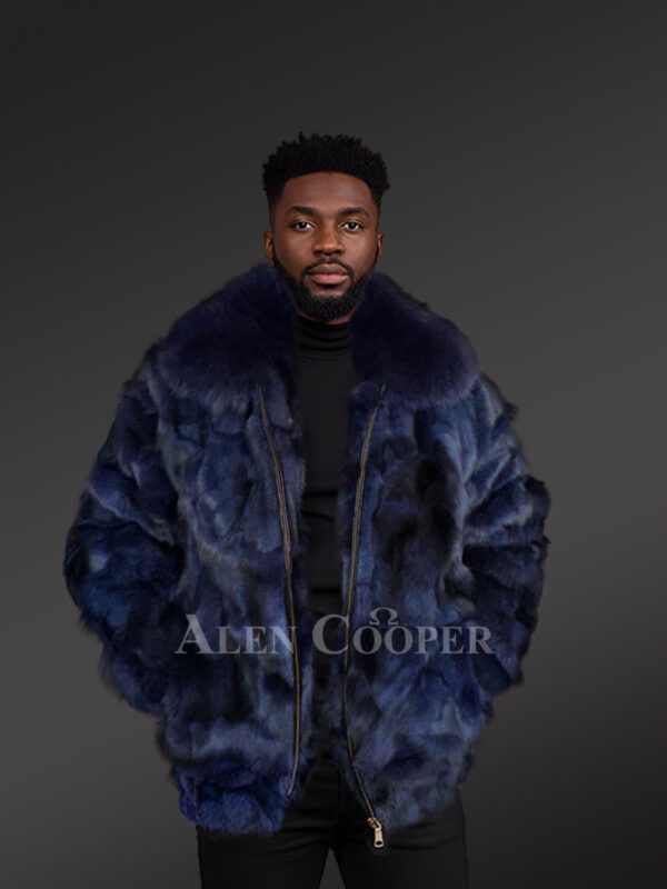 Mens Blue Fox Fur Jacket (1)