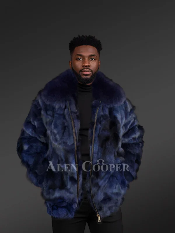 Mens Blue Fox Fur Jacket (1)