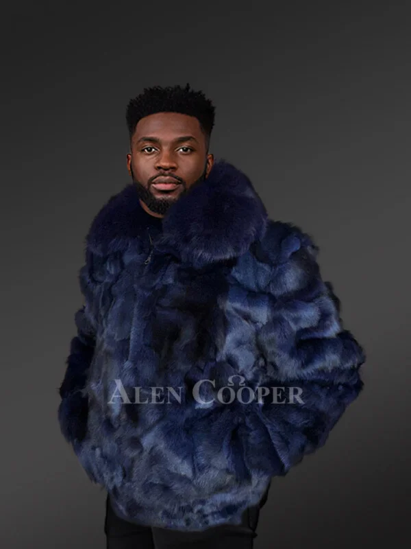 Mens Blue Fox Fur Jacket (2)