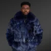 Mens Blue Fox Fur Jacket (3)