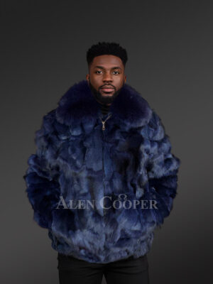 Mens Blue Fox Fur Jacket (3)