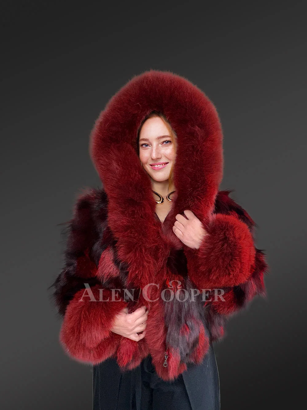 2Tone Red Fox Fur Crop Jacket
