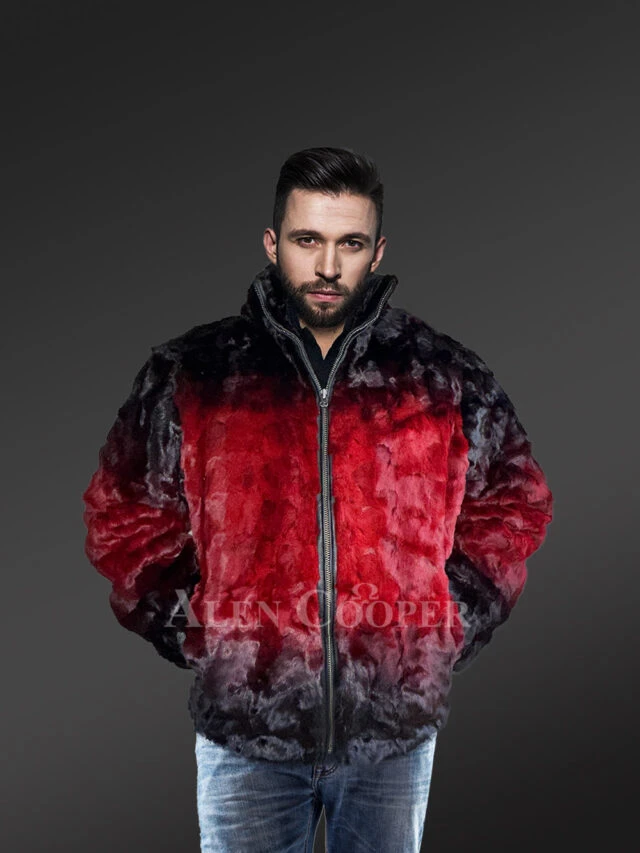 Mens Mink Bomber with Hood in a Vivid Color Combination