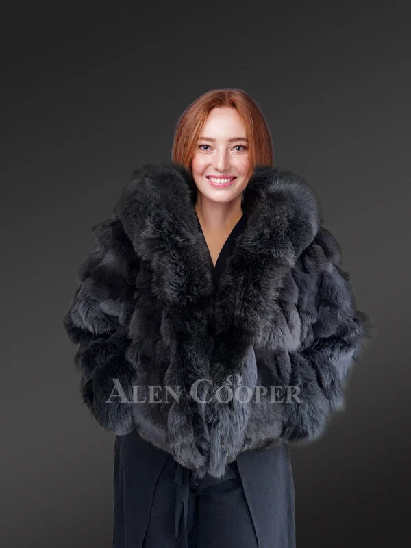 Womens Fox Fur Crop Jacket with Hood for Warmth and Fashion - Image 2
