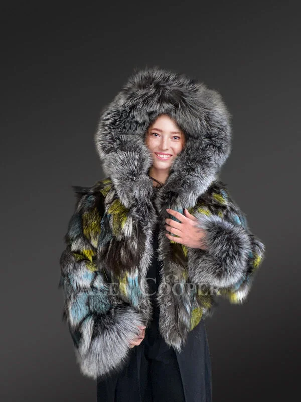 Hooded Silver Fox Crop Jacket with Captivating Looks - Image 8