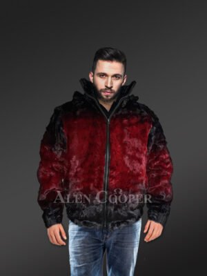 Mens Mink Bomber with Hood in a Vivid Color Combination