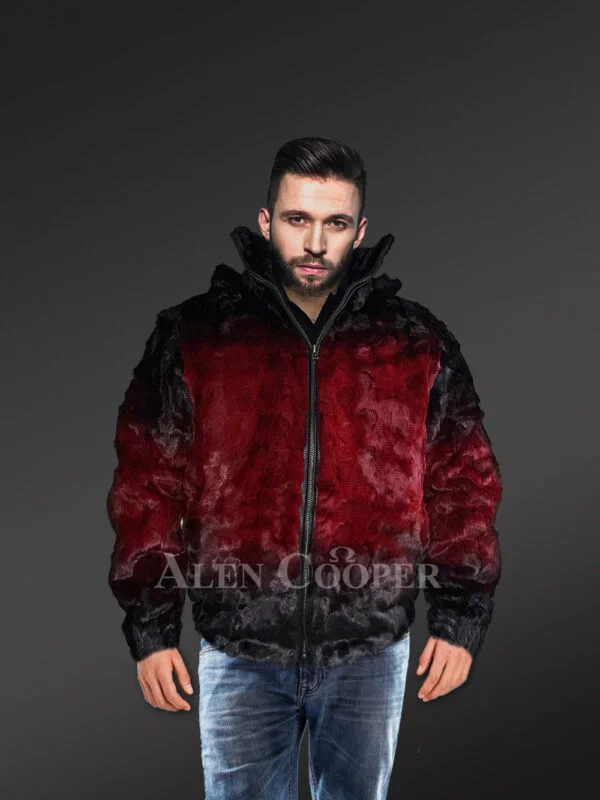 Mens Mink Bomber with Hood in a Vivid Color Combination - Image 3