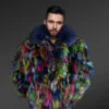 Men Multicolor Fox Fur Bomber