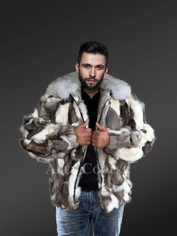 Mens Collared Fox Fur Bomber Jacket to Look Casually Elegant - Image 4