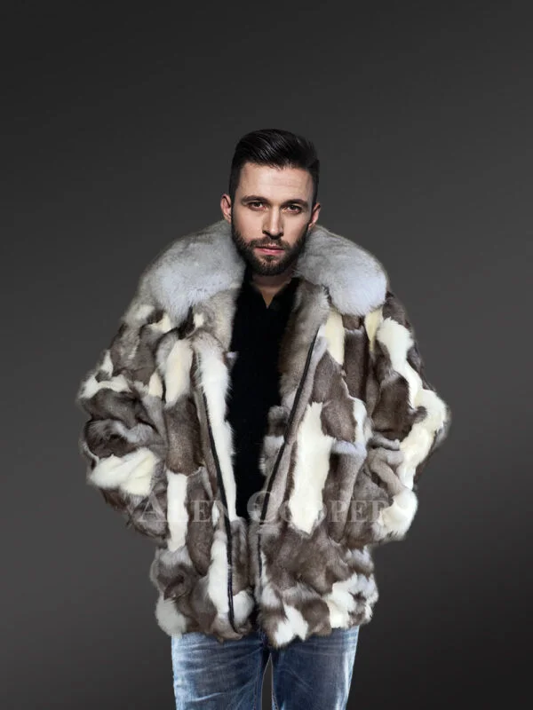 Mens Collared Fox Fur Bomber Jacket to Look Casually Elegant - Image 3