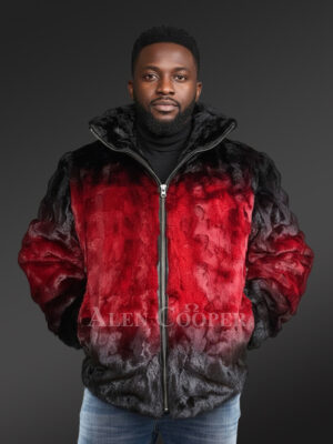 Mens Mink Bomber with Hood in a Vivid Color Combination