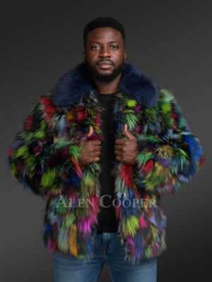 Mens Multicolor Fox Fur Bomber to Look Super Stylish