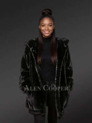 Mid Length Mink Coat with Hood For An All-Time Modish Look